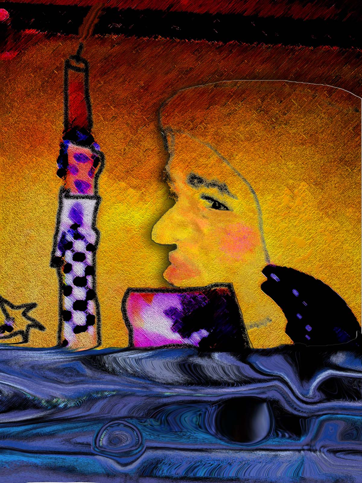 007-Everything-IS-Sarah-Curtiss-Grace-Art-Group-Part-Of-The-Pattern Face coming out of wall with candle blown out