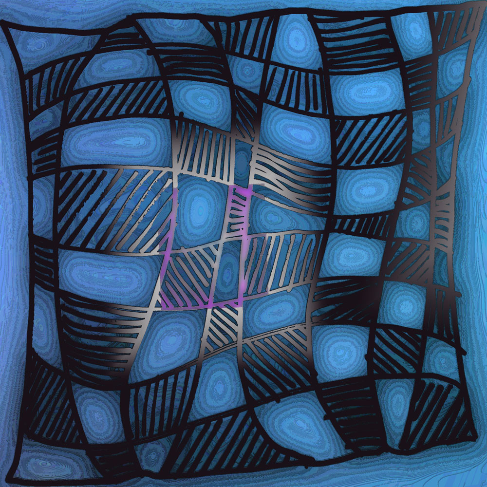 Sky blue and iron gray warped checkerboard from Nickel and Dime Checkerboard book by Sarah Curtiss