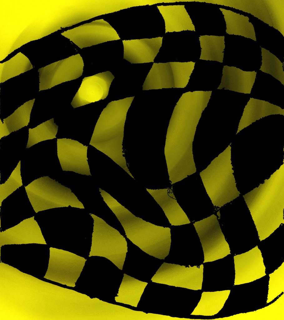 Yellow warped checkerboard from Nickel and Dime Checkerboard book by Sarah Curtiss