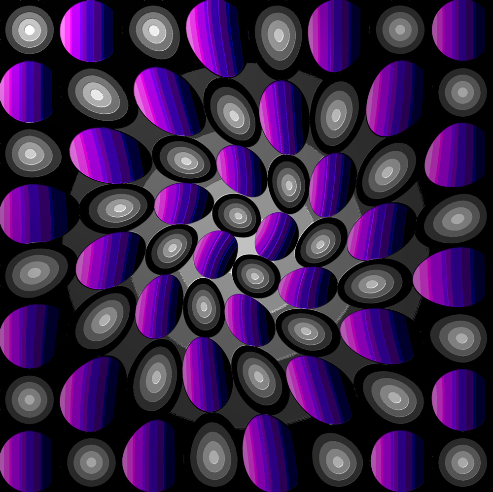Pink, purple, blue, gray and black warped checkerboard from Nickel and Dime Checkerboard book by Sarah Curtiss