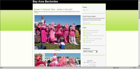 Photo of the backsides of Sisters of Perpetual Indulgence dressed in pink for Easter in San Francisco