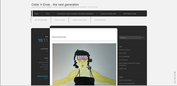 Odds and Ends, the next generation blog cover page with art by San Francisco artist Sarah Curtiss